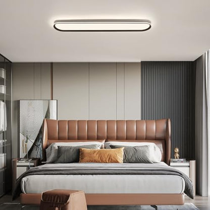 ADISUN Modern LED Ceiling Light Dimmable Linear Ceiling Light 39.4in Semi Flush Mount Long Lights with Remote Control and Side Lighting for Living Room Kitchen Dining Room (65W) - color: Black-1Pack, size: 39 Inch