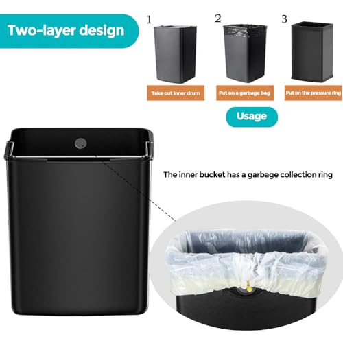 6.6 Gallon/25L Stainless Steel Square Trash Can, Large Capacity Kitchen Garbage Can, Business Trash Bin, Tall, Elegant, White Waste Basket, for Home, Office, Hotel (25LWhite) - color: 25LWhite