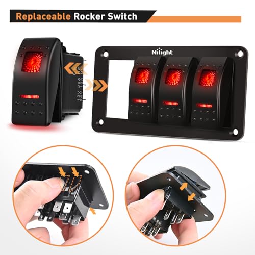 Nilight 4 Gang Rocker Switch Panel SPST On Off 5PIN Electrical Toggle Red - color: Red, size: 4 Gang