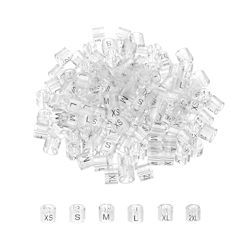 MECCANIXITY Clothes Hanger Marker XS/S/M/L/XL/2XL Size Tag Fit 3mm Rod Transparent for Garment Clothing Color Coding, 150Pcs - color: Transparent