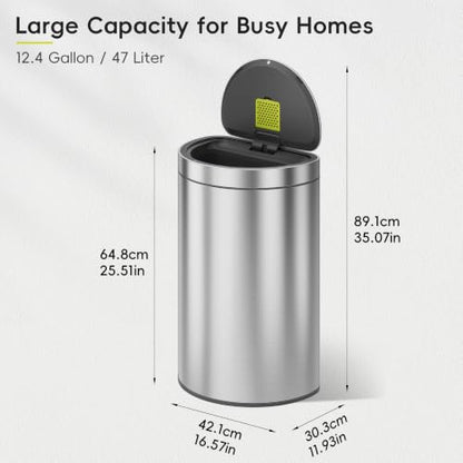 EKO Mirage Semi-Round Motion Sensor Trash Can or Recycling Bin, 47 Liter / 12.4 Gallon Automatic Large Kitchen Trash Can with Deodorizer Compartment, Removable Lid and Bucket, Matte Stainless Steel - size: Mirage Semi-Round 47 liter - Stainless Steel
