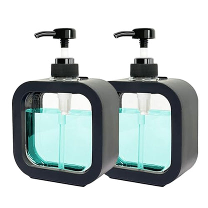 Hand Soap Dispenser for Bathroom, Modern Dish Soap Dispenser for Kitchen Sink, Liquid Soap Container with Pump, Clear Plastic Soap Pump Bottles (2 Packs,17oz, Black) - color: Black 500ml