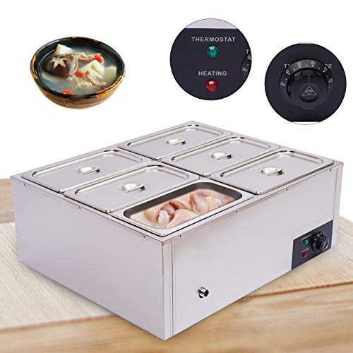 6 Pan Commercial Food Warmer Countertop with Lids, 7L Electric Food Warmer Steam Table , 850W Professional Buffet Servers and Warmers Stainless Steel Buffet Bain Marie with 86-185°F Temp Control - color: 6 Pan#1