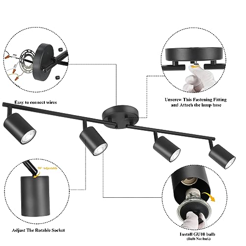 BoostArea LED 4 Light Track Lighting Kit, Black 4 Way Ceiling Spot Lighting, Flexibly Rotatable Light Head for Kitchen, Living Room, Bedroom, Bulb Not Included - color: 4 Light