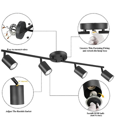 BoostArea LED 4 Light Track Lighting Kit, Black 4 Way Ceiling Spot Lighting, Flexibly Rotatable Light Head for Kitchen, Living Room, Bedroom, Bulb Not Included - color: 4 Light