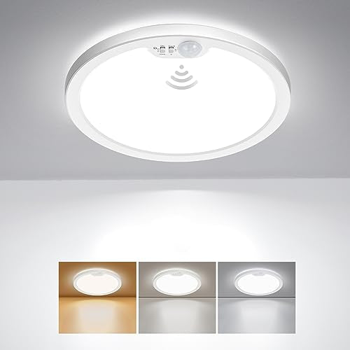 BLNAN Motion Sensor Ceiling Light Wired, 8.7 Inch 3000K 4000K 5000K Selectable LED Flush Mount Light Fixture, Motion Activated Light with Timer for Hallway Stair Walk-in Closet, Non-Dimmable 1 Pack - size: 8.7inch-1pack White