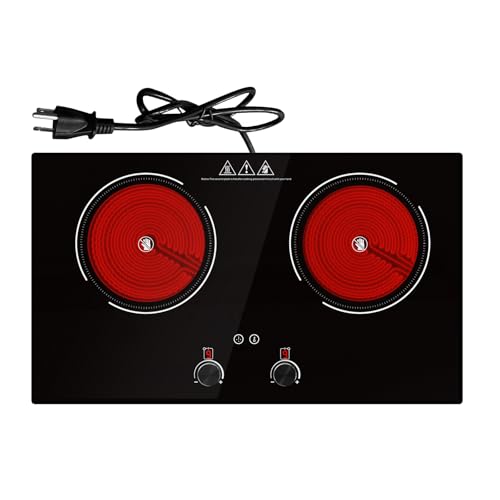 Electric Cooktop 2 Burner Electric Stove 2400W Hot Plate Double Burner - color: Black 2 Burner Electric Cooktop