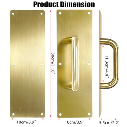 Sumnacon 1 Set 12" Stainess Steel Door Handle Pull & Push Plate - Heavy Dutyr Gold Gate Handle Bar for Home/Office/Warehouse/Public,Suitable of Wooden/Composite Door with Screws,Brushed - color: Gold