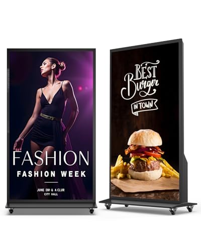 75-inch Full Screen Digital Signage Display, 4K UHD 2160P Screen Indoor Floor Standing Kiosk Stand, Android 11 OS Auto Media Player Advertising Poster with Remote Control, HDMI/WiFi/USB