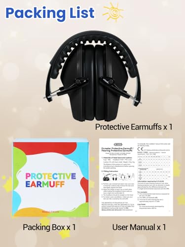 Dr.meter Noise Cancelling Headphones for Kids, EM100 Protective Ear Muffs - color: Black