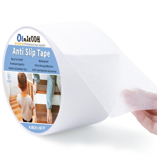 Oleitodh Clear Non-Slip Tape, 4In x 60Ft, Transparent Safety Grip - color: Clear, size: 4 in x 60 ft
