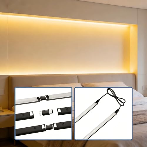 Under Cabinet Lights, 6 Pack Dimmable LED Lighting strip with IR Control, 3 Color Changing Plug in Light Bars, Stepless Brightness Timer Closet Lights for Kitchen Counter Shelf Wardrobe Display - color: Black