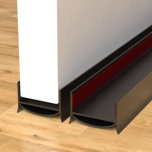 Door Draft Stopper for Bottom of Door, PVC Door Bottom Seal Strip with Strong Adhesive, Cuttable Door Sweep for Exterior & Interior Doors, Blocks Drafts, Dust, Noise & Cold Air, 36 Inch,(2, Black) - color: Black