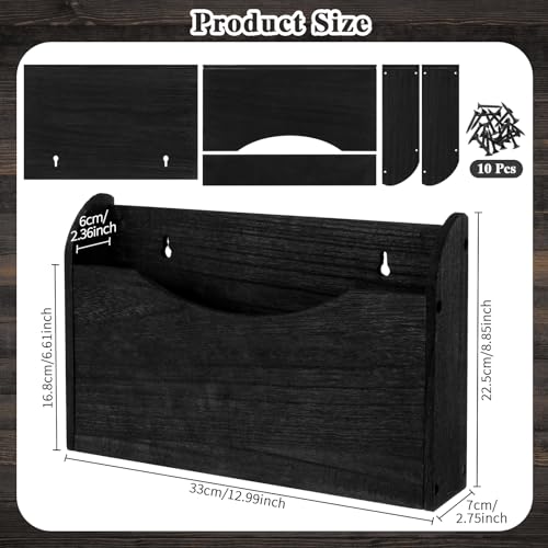 Suzile Wall Mounted Mail Organizer Wood Magazine Rack File Holder, Black
