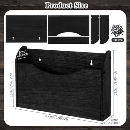 Suzile Wall Mounted Mail Organizer Wood Magazine Rack File Holder, Black