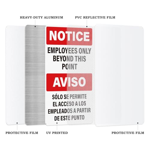 4 Pack Employees Only Beyond This Point Signs Bilingual 10 x 7 Inch - color: Bilingual