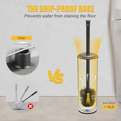 BESy Toilet Brush and Holder, Toilet Cleaner Bowl Set with Two Brush with Extra Long Handle, Durable Bristles Toilet Scrubber and Covered Holder, Drip-Proof Stainless Steel Oil Rubbed Bronze - color: Oil Rubbed Bronze