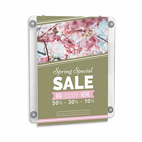 M&T Displays Premium 11x17 Acrylic Window Sign Holder | Double Sided Clear Portrait Display Frame with 4 Suction Cups | Anti-Glare for Storefronts, Doors, Glass - Easy Poster & Menu Change - size: 11x17 Portrait