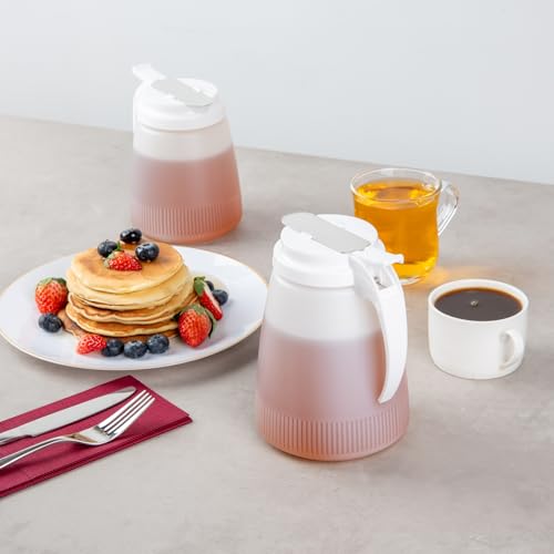 Restaurantware-Chef 101 48 Ounce All Purpose Syrup Dispenser, 1 Honey Dispenser - White Top, Stainless Steel Slide Cover, Plastic Pancake Syrup Bottle, Perfect For Diners, Restaurants, Home - color: White, size: 48 Ounces, style: 1 Count