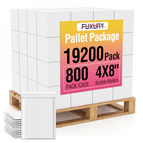 Fuxury 1 Pallet Bubble Mailers 4x8" White Padded Envelopes 19200 Pack Bulk - color: White, size: 4x8" 19200PC