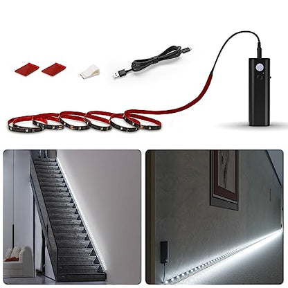 WOBANE LED Closet Light Motion Activated, White Battery Powered LED Strip - color: White, size: 6.56ft Black