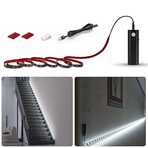 WOBANE LED Closet Light Motion Activated, White Battery Powered LED Strip - color: White, size: 6.56ft Black