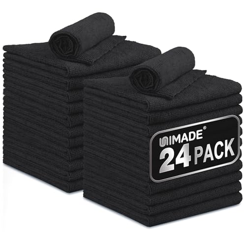 UNIMADE Microfiber Cleaning Cloth, 24 Pack Reusable Microfiber Towels - color: Black, size: 24pk
