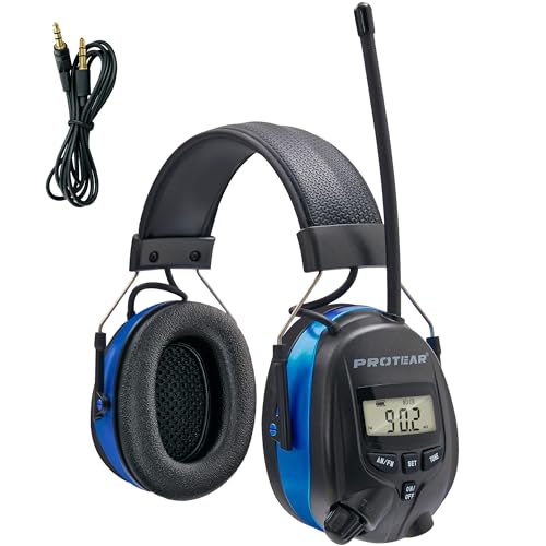 Digital AM/FM Radio Hearing Protection Earmuffs, 25 dB NRR - color: Am Fm Radio + Blue