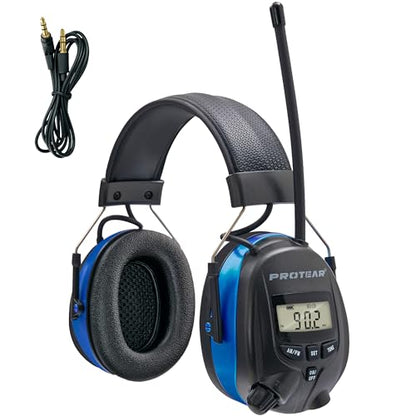 Digital AM/FM Radio Hearing Protection Earmuffs, 25 dB NRR - color: Am Fm Radio + Blue
