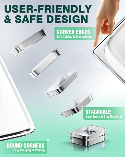 WantJoin Stainless Steel Steam Table Hotel Pan Set 1/2 Size 2.5 Inch 6 Pack - color: 2.5" Deep, size: 1/2 Size Thickened