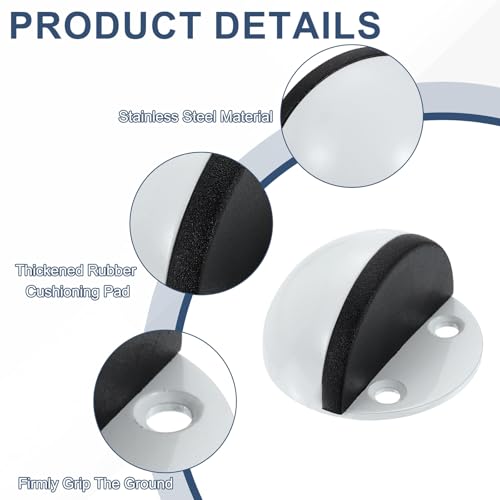 uxcell 4Pack Low Dome Floor Door Stop 45mm Dia. Stainless Steel, White - color: White