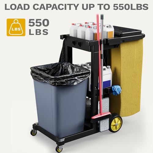 DWVO 3-Tier Janitorial Cart on Wheels,Black Cleaning Housekeeping Cart - color: Black