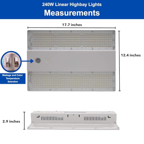 320W | 240W | 160W LED Linear High Bay Light Fixture CCT, 4000K/5000K/6500K LED Workshops Light, 0-10V Dimmable UL/DLC Lighting for Warehouse, Exhibit Halls, Supermarkets, 5 Years Warranty (240 Watts) - style: 240 Watts
