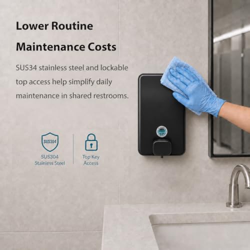 Commercial Wall Mount Soap Dispenser - Stainless Steel Bathroom Hand Soap 38.8oz Liquid - Anti-Leak Pump and Large Capacity Brushed Refillable - size: Vertical 42.4oz B
