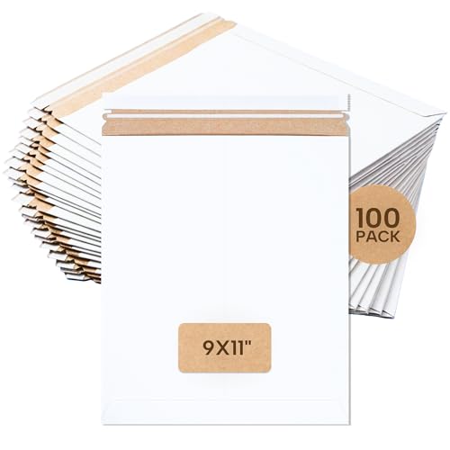 BOX USA Rigid Mailers 9 x 11 (100-Pack) - Cardboard Mailer Envelopes for Photos, Important Documents, Certificates - Stay Flat - size: 9" x 11" (100-Pack)