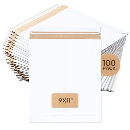 BOX USA Rigid Mailers 9 x 11 (100-Pack) - Cardboard Mailer Envelopes for Photos, Important Documents, Certificates - Stay Flat - size: 9" x 11" (100-Pack)