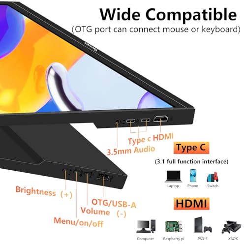Portable Monitor 16inch, Full HD 1920X1200P HDMI USB C Monitor for Laptop