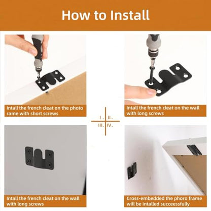16Pcs Stainless Steel Interlock Hanging Buckle,Flush Concealed Mount Brackets Stainless Steel Z Clip Bracket Interlock Hanging Buckle Mountain Buckle for Picture Display Art Gallery - color: Black, size: Large Without Screws
