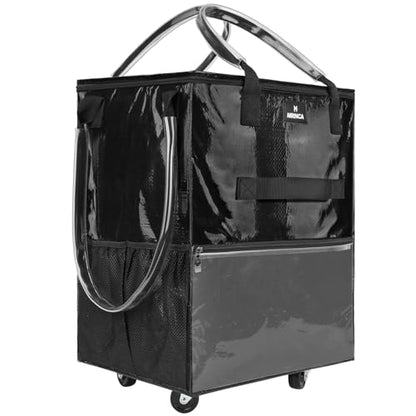Reusable Grocery Bag on Wheels, Foldable Rolling Tote Bag with 6 Pockets - color: Black, size: Small