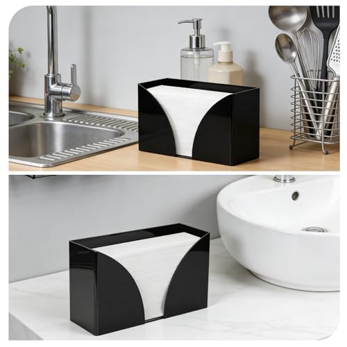 Black Paper Towel Dispenser Countertop,Napkin Dispenser,Acrylic Bathroom Guest Towel Holder for Table,Can Wall-Mount C-Fold,Z-Fold,Trifold Paper Hand Towel Dispenser for Bathroom Home and Commercial