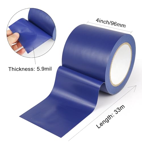 BOMEI PACK Floor Marking Tape 4 Inch x 108FT Blue Warning Safety Stripe Tape for Walls, Floors, Pipes, Warterproof Caution Tape Ideal for Marking Hazardous Areas, Equipment - color: Blue