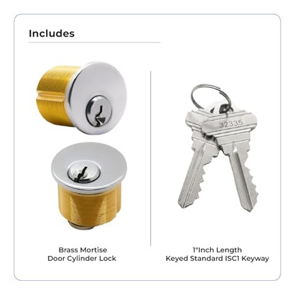 Key4less Brass Mortise Cylinder Lock 1-1/8 Inch Keyway Keyed Alike | Storefront Door Replacement - Adams Rite Kawneer Vistawall -10 Pack - size: 10 Pack