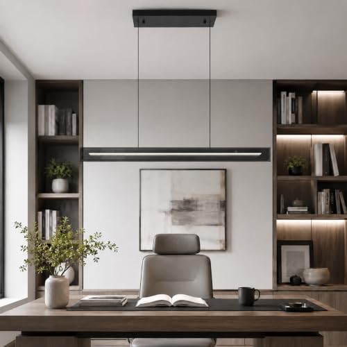 Siittoo 39.37" Modern Linear LED Pendant Light, Kitchen Island Chandelier - color: 39 in/Grey glass/Linear-Dimmable