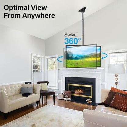 MOUNTUP Ceiling TV Mount for 40-75 Inch Flat Curved TVs, 360° Rotation Heavy Duty Articulating Pole with 99 lbs Capacity, Max VESA 600x400mm, Adjustable Height Ceiling Mount for Restaurant/Office - size: Height 60.6'', Indoor