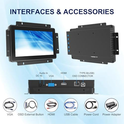 Industrial Capacitive Touch Display 8 Inch 24/7 Continuous Working Open-Frame Monitor, 1024x768 Capacitive LCD Monitor with VESA Mount for HMI Industrial Equipment - size: 8.0