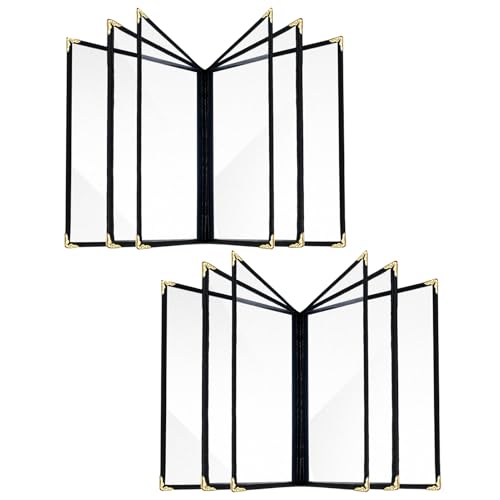 Menu Covers 2-Pack 8.5 x 11 Inch, Clear Restaurant Menu Holders with 6 Page (12 Sides) Capacity, Waterproof Durable Plastic Menu Protector for Cafe, Bar, Pub, Bistro, Diner – Black - size: 2 pack 6 page / 12 view - 8.5" x 11"