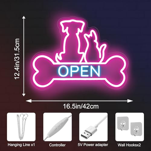 Pet Shop Open Neon Sign Cute Dog And Cat Open LED Light - color: Pet Shop Open-Pink