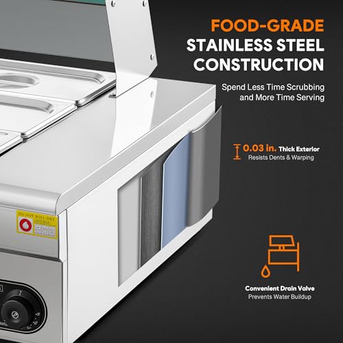 WILPREP 12-Pan Commercial Food Warmer with Sneeze Guard, Twelve 1/3 Pans, 1500W Countertop Electric Steam Table, 86-185°F Adjustable Temp Control, Stainless Steel Buffet Bain Marie - size: 1/2 pan*12
