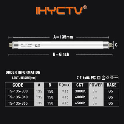 IHYCTV F4T5 Bulb LED Tube T5 6 inch 3W 390 Lumen 4000K Cool White, T5 LED Fluorescent Tube Replacement for Classic G5 EVG F4T5 Mini Fluorescent Tubes Kitchen Lighting, Frosted, 1 Piece (Pack of 2) - size: 6-Inch F4T5 Bulb (Pack of 2)