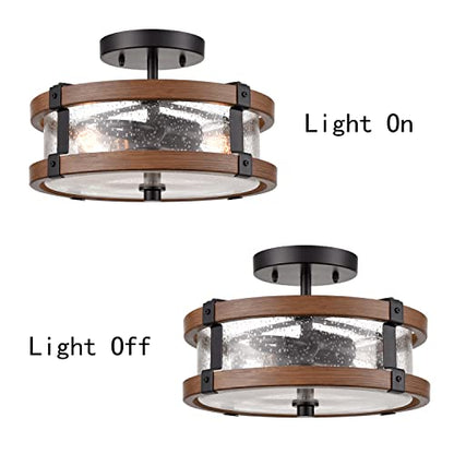 DEYNITE Farmhouse 2-Light Drum Ceiling Light Black and Amber, 11.52" W - size: 6.85" Height